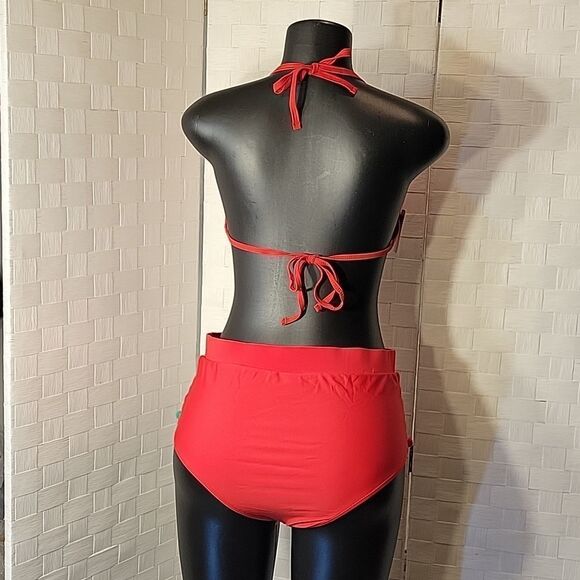 BRAND NEW DIANA SECRET HIGH WAIST TWO PIECE BIKINI SET PADDED SOLID SWIMSUITS - Picture 8 of 12